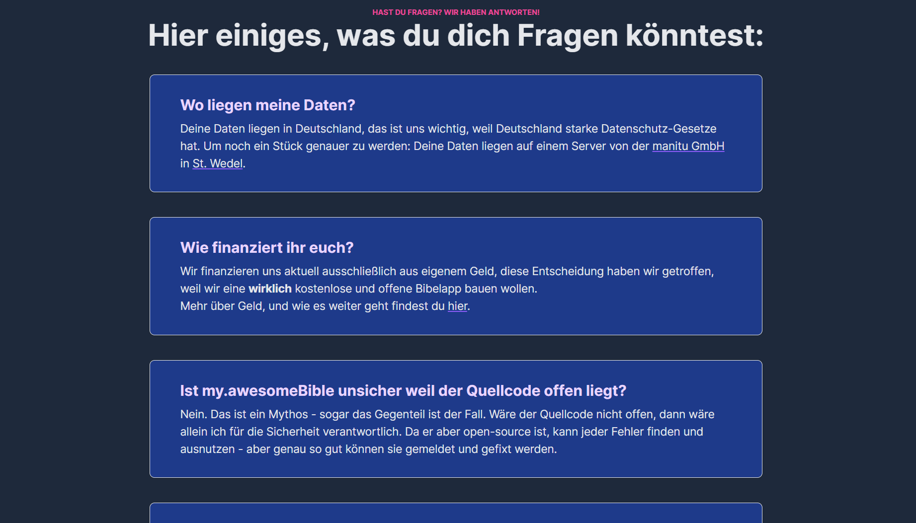 Das FAQ im Darkmode